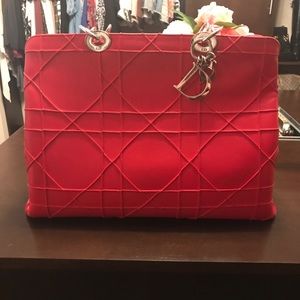 Christian Dior Red Lambskin Cannage Tote